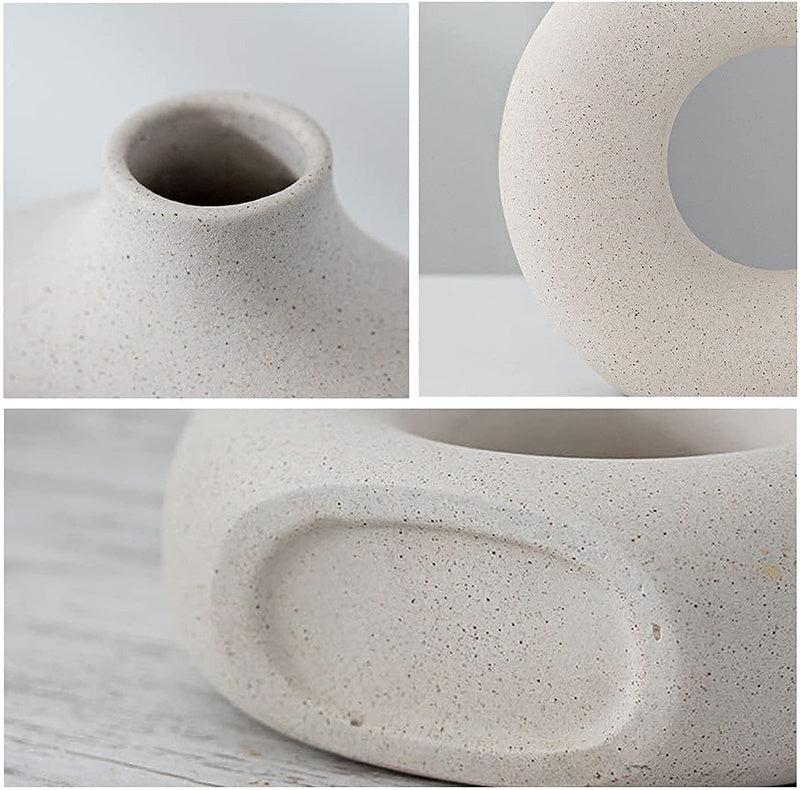 Kit 2 Vasos Nórdicos Circular de Cerâmica Decorativo