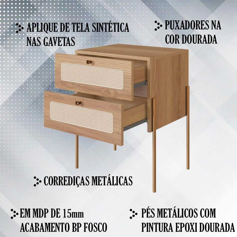Mesa de Cabeceira 2 Gavetas Palhinha