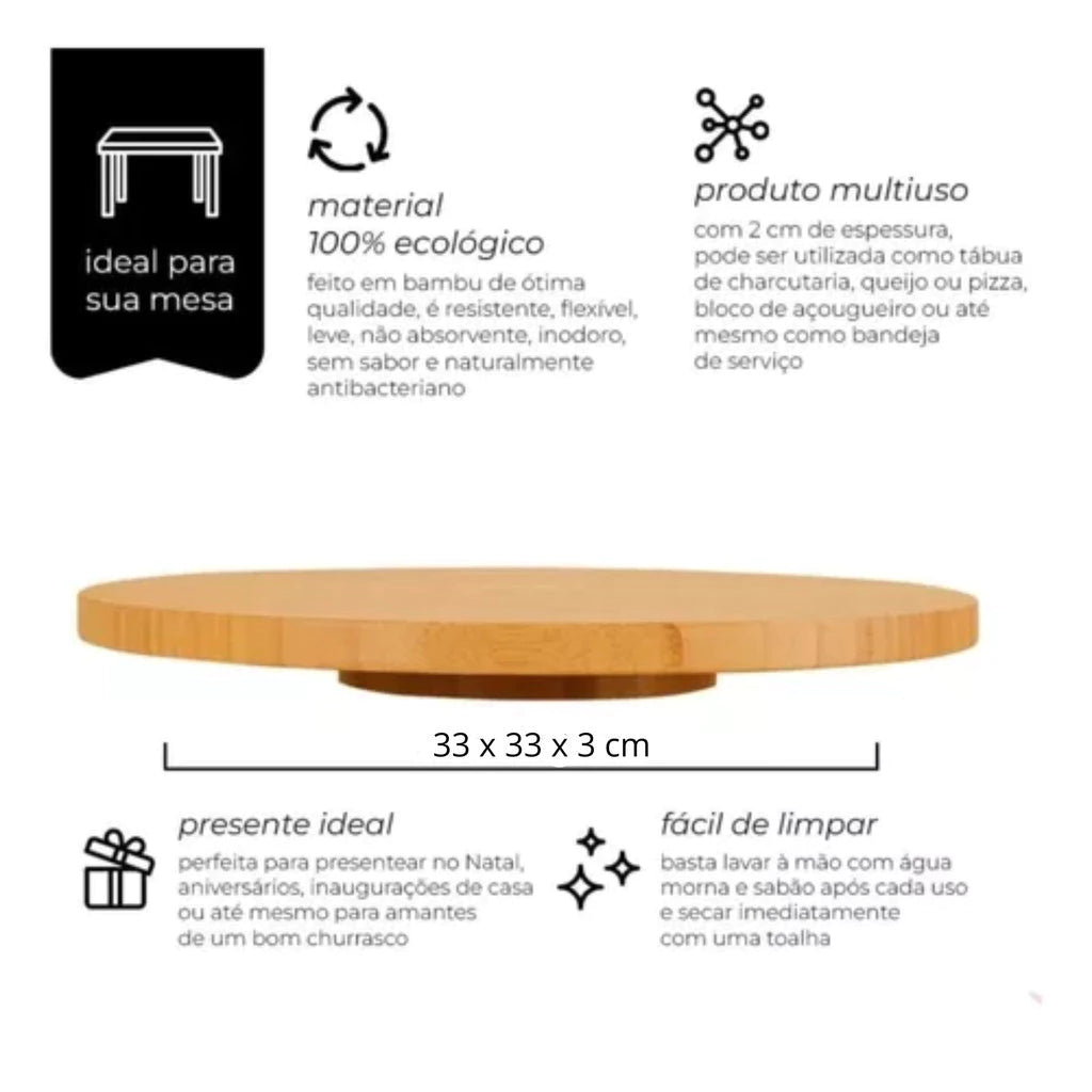 Tábua De Bambu Com Base Giratória 360°