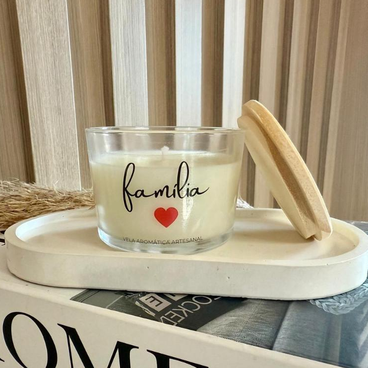 Vela perfumada frases - 100g COM TAMPA DE MADEIRA - ARTESANAL VEGANA