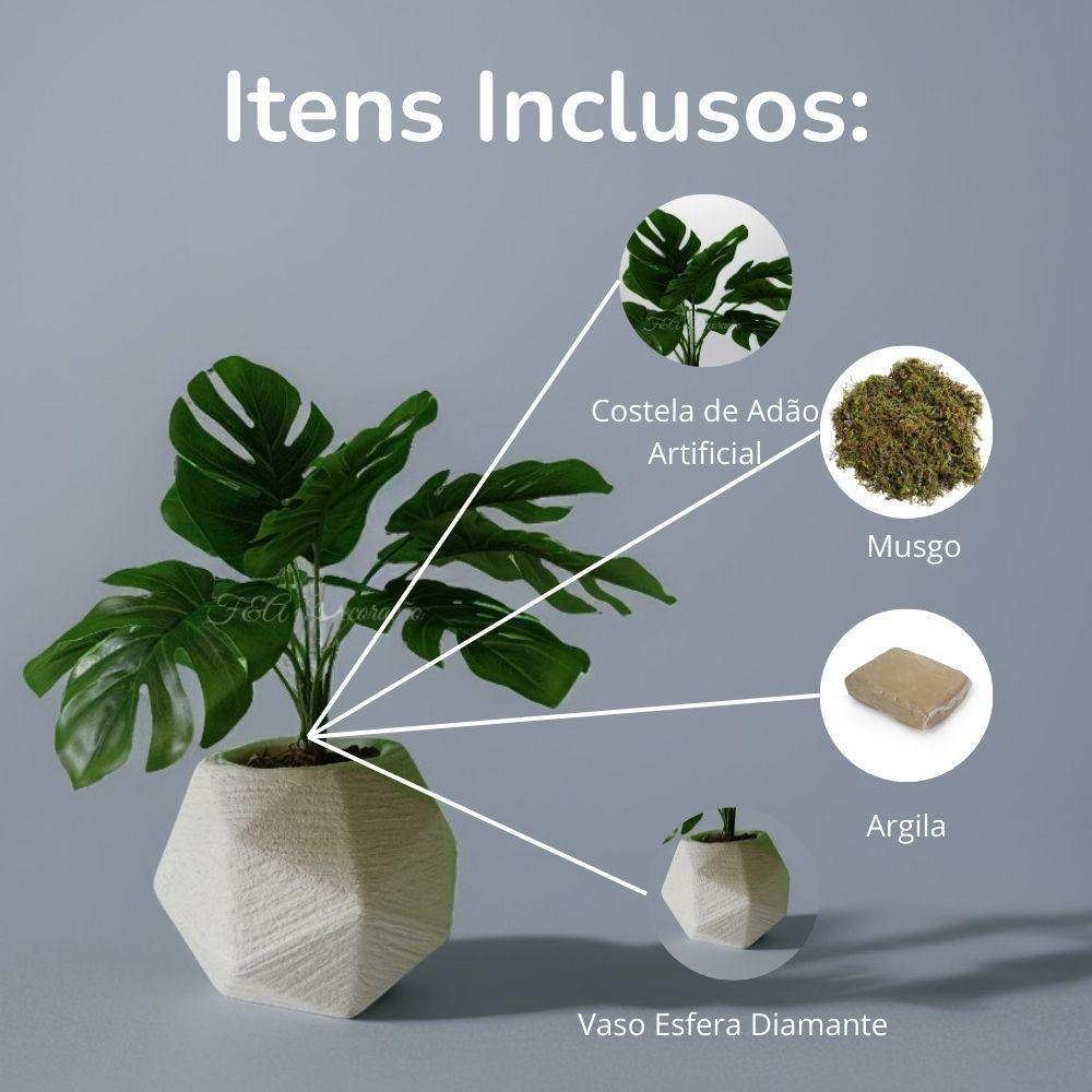 Planta Costela De Adão Realista Artificial Vaso Diamante Decorativo