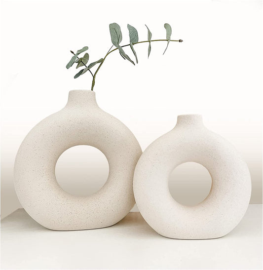 Kit 2 Vasos Nórdicos Circular de Cerâmica Decorativo