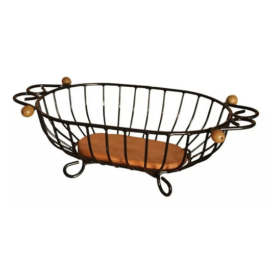 Cesto de Frutas Artesanal Ferro e Madeira Canela