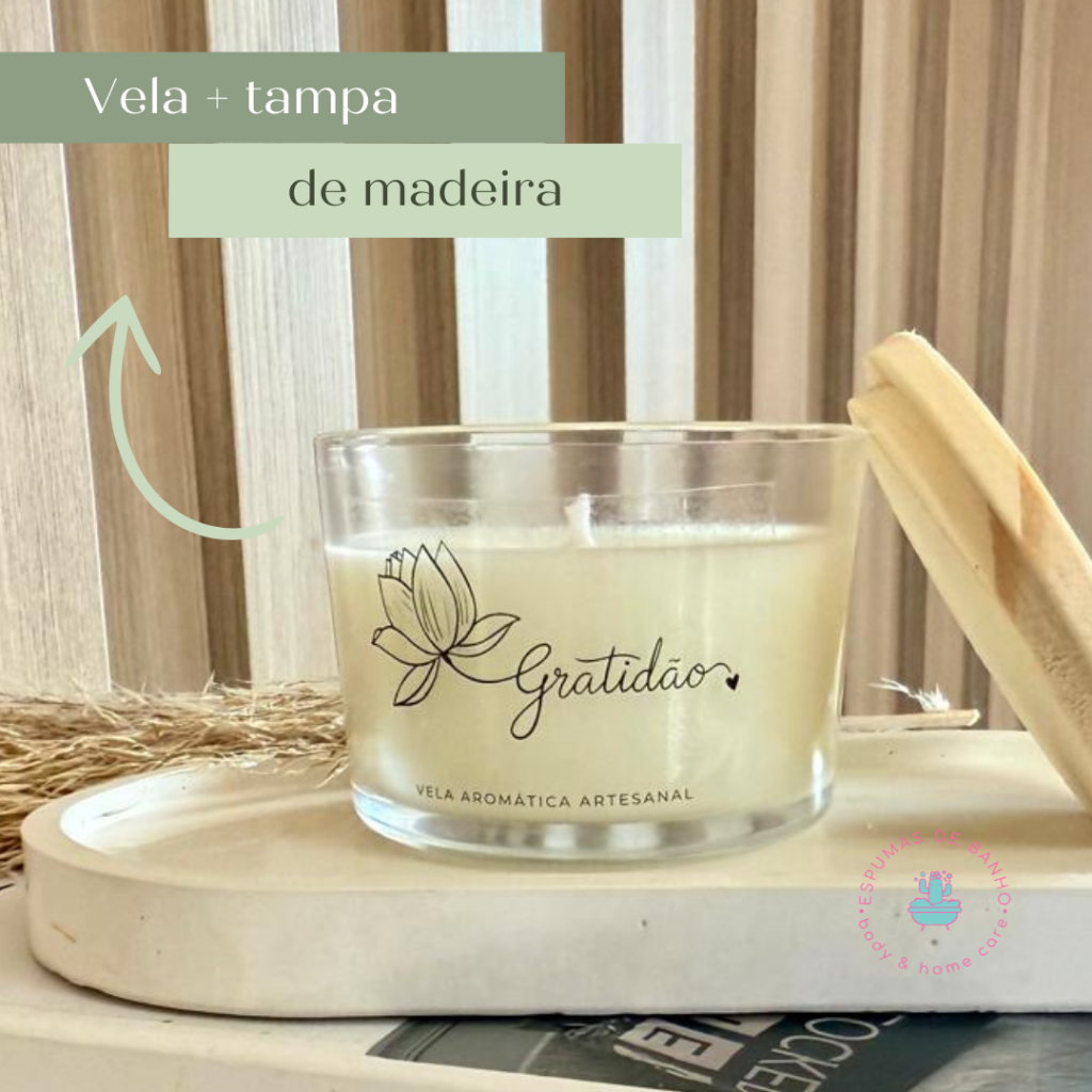 Vela perfumada frases - 100g COM TAMPA DE MADEIRA - ARTESANAL VEGANA