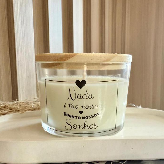 Vela perfumada frases - 100g COM TAMPA DE MADEIRA - ARTESANAL VEGANA