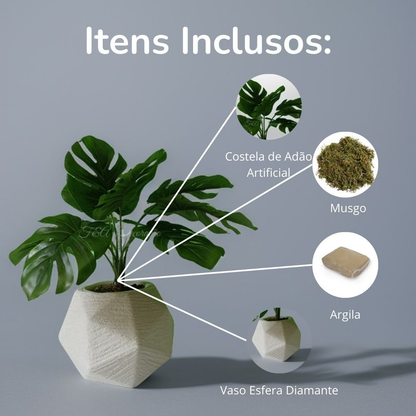 Planta Costela De Adão Realista Artificial Vaso Diamante Decorativo