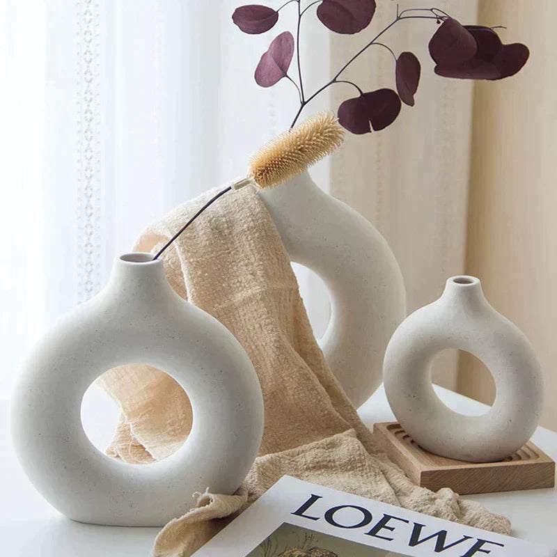 Kit 2 Vasos Nórdicos Circular de Cerâmica Decorativo